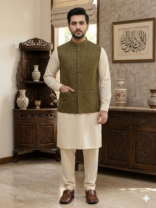 Men Mehndi Waistcoat