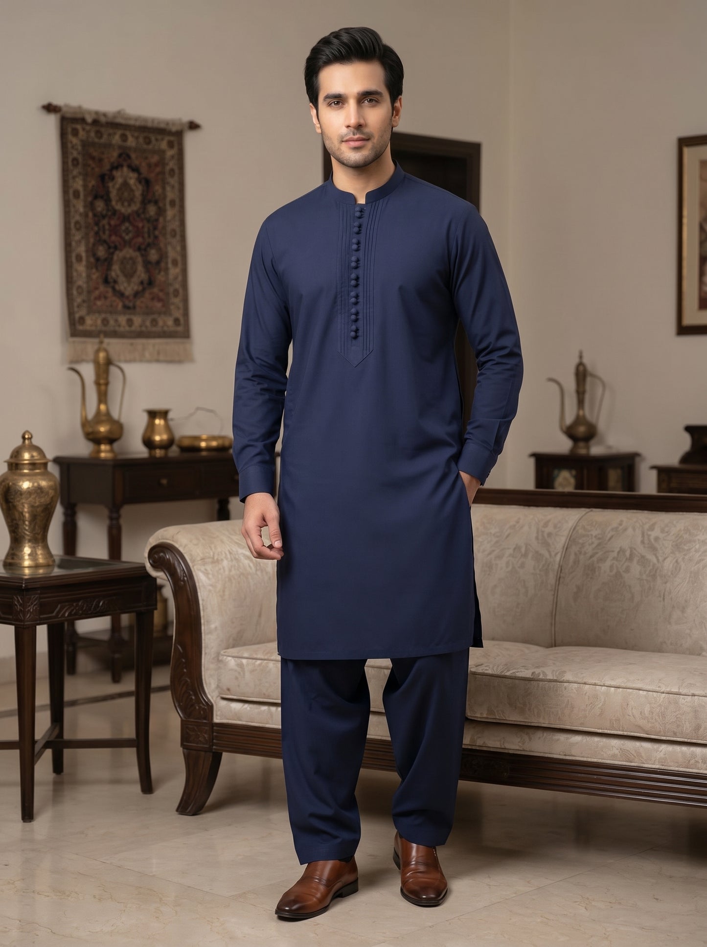 Men Navy Blue kameez Shalwar