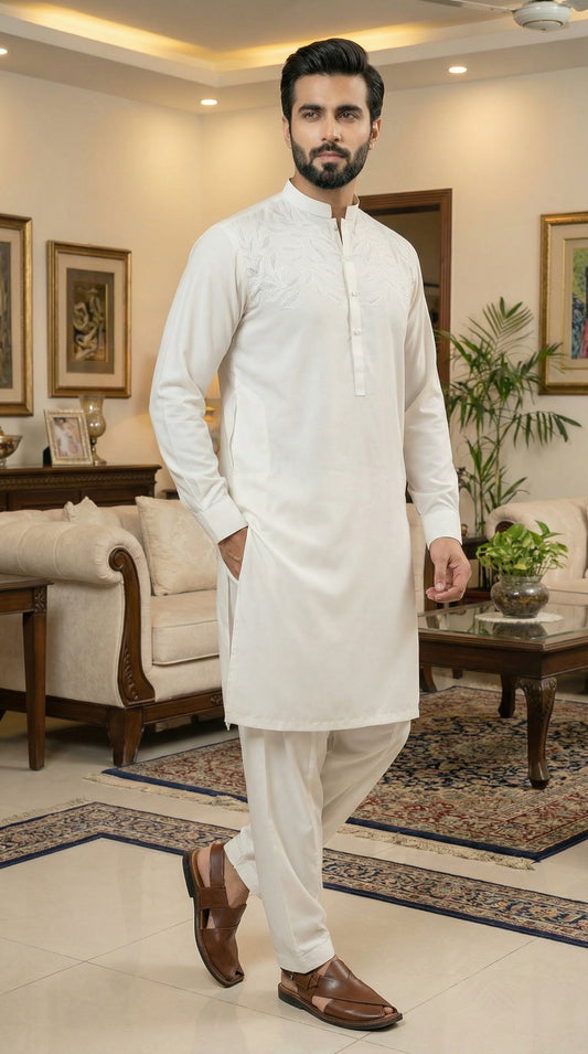 Men Off-White Cotton Pajama Kameez