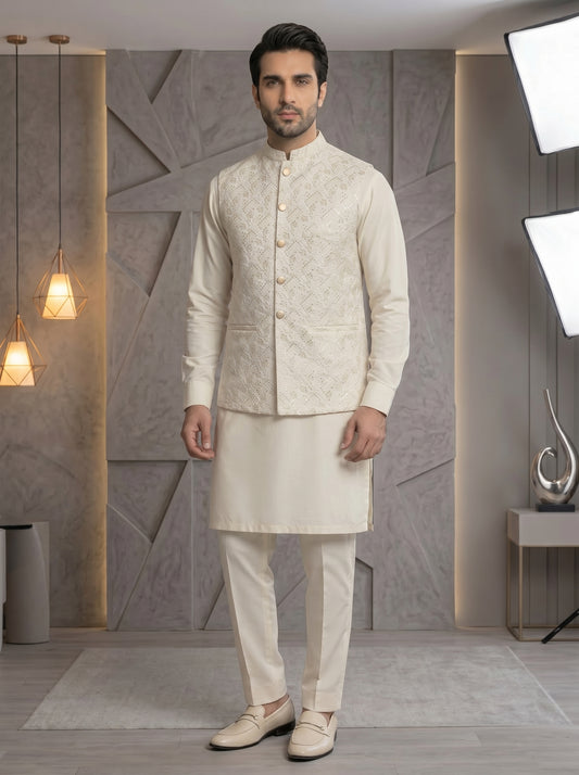 Men Off White Waistcoat