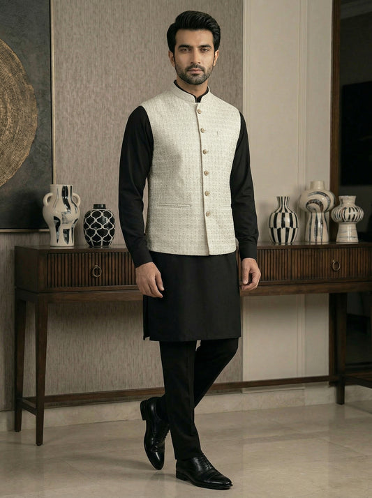Men Off White Waistcoat