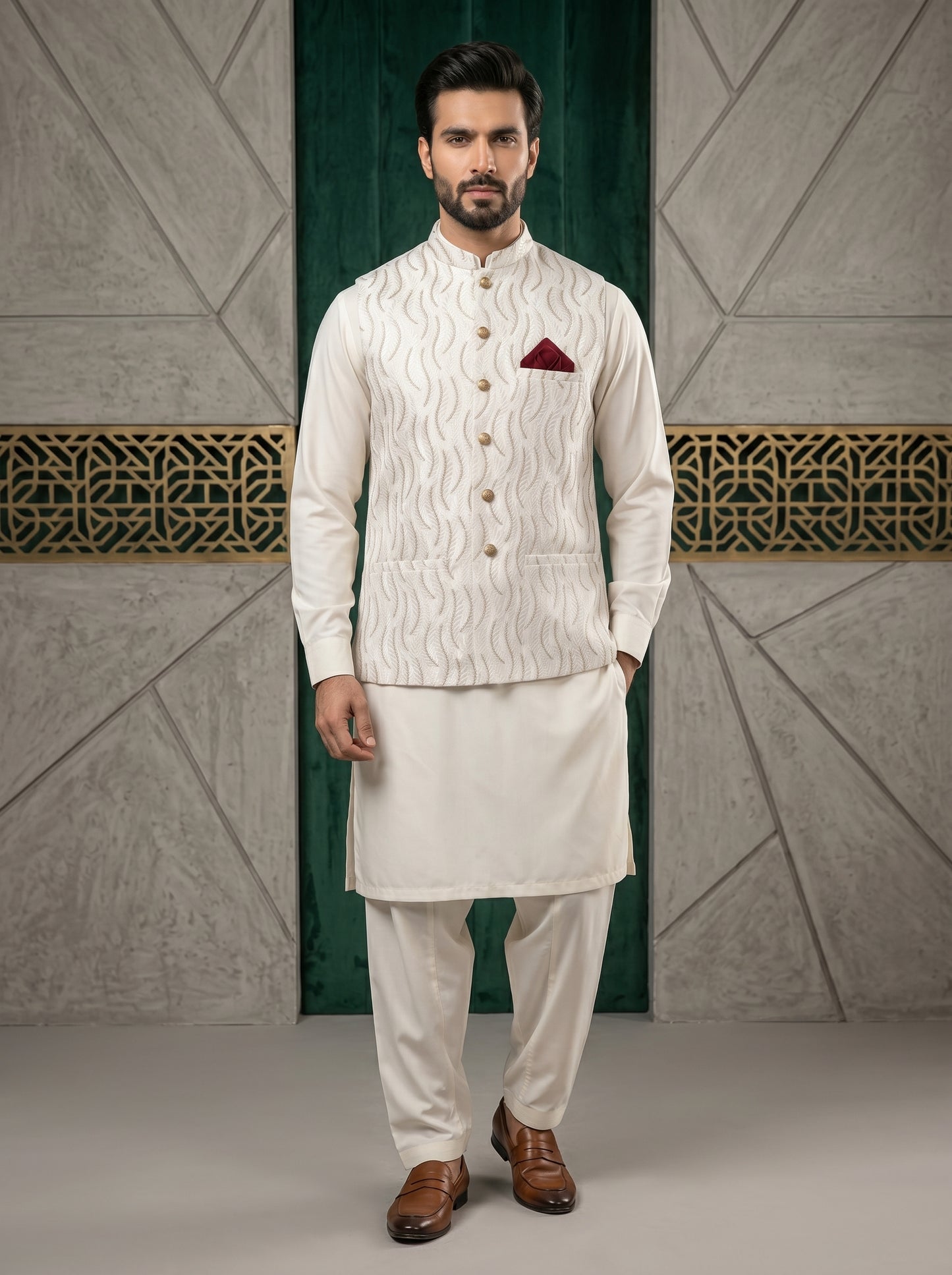 Men Off White Waistcoat