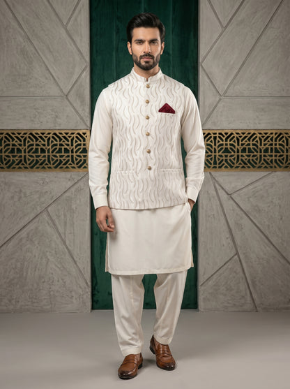 Men Off White Waistcoat
