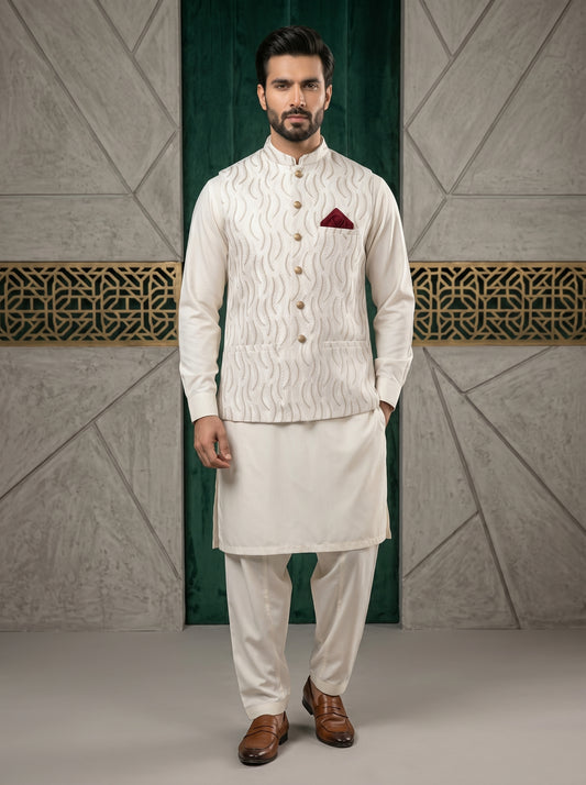 Men Off White Waistcoat