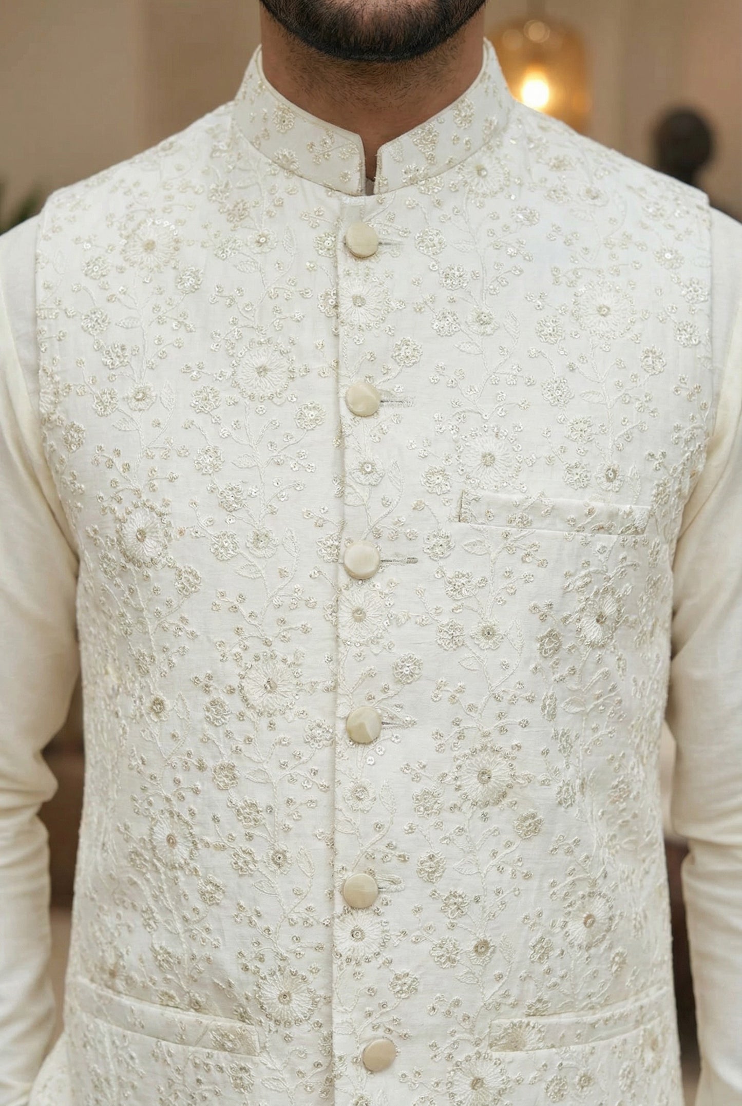 Men Off White Waistcoat