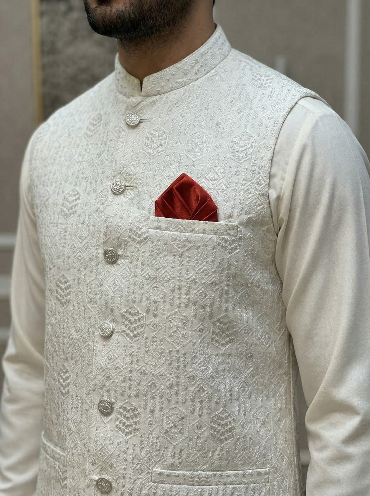 Men Off White Waistcoat