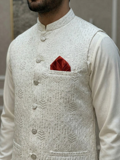 Men Off White Waistcoat