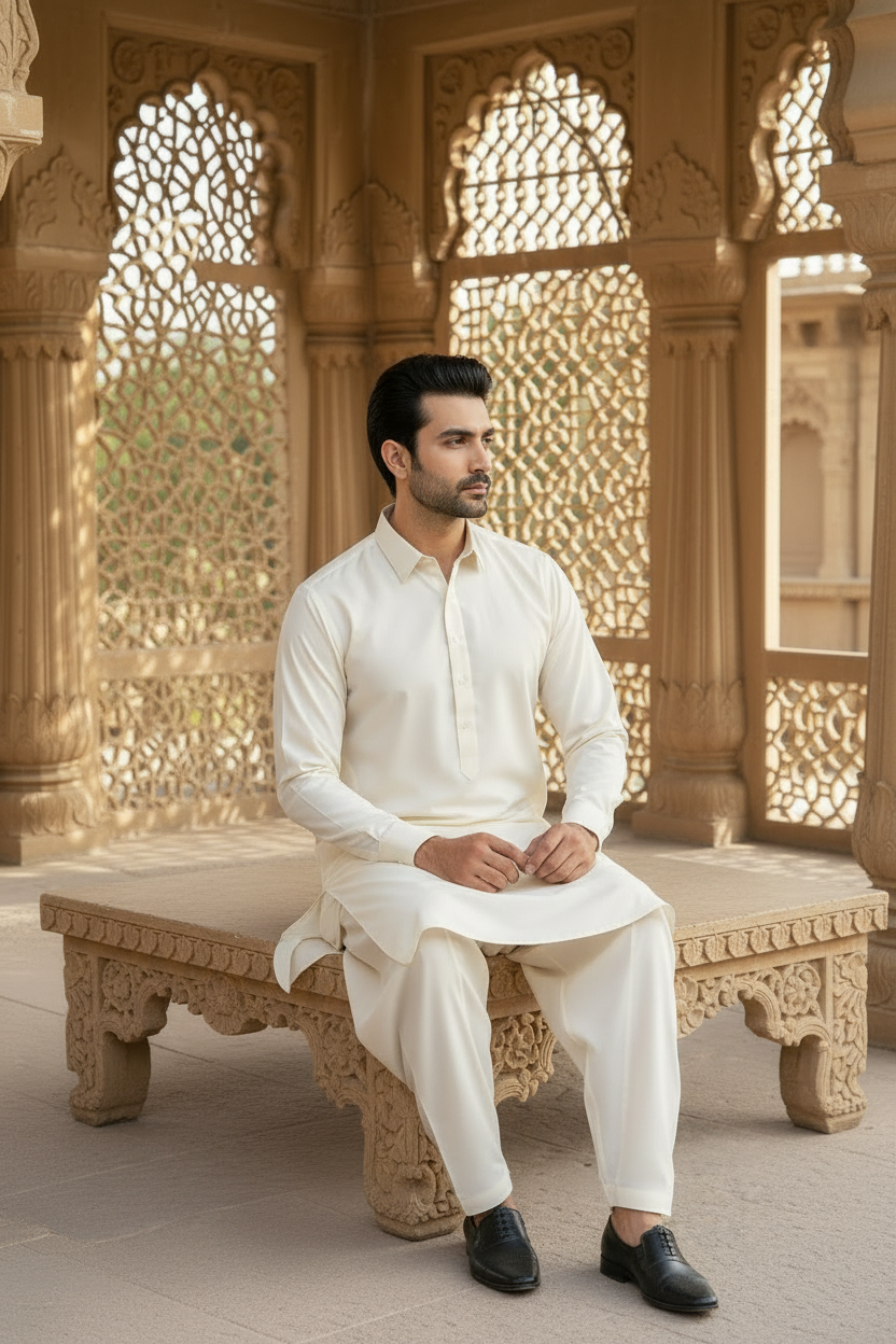 Men Off White kameez Shalwar