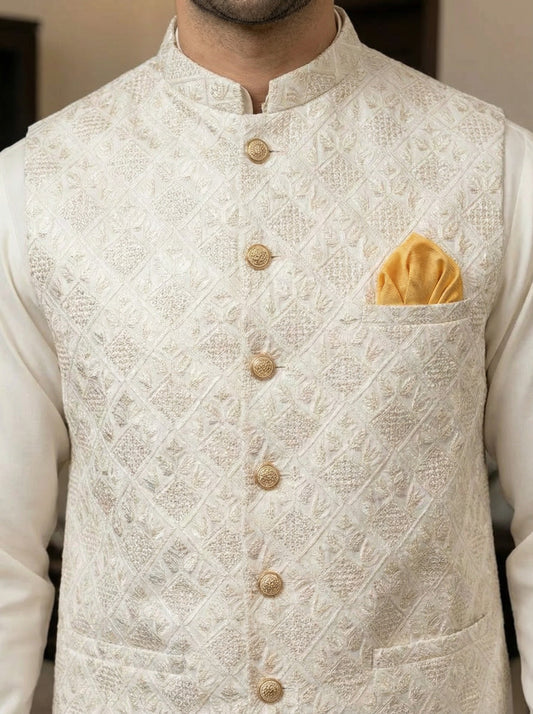 Men Stylish Off White Waistcoat