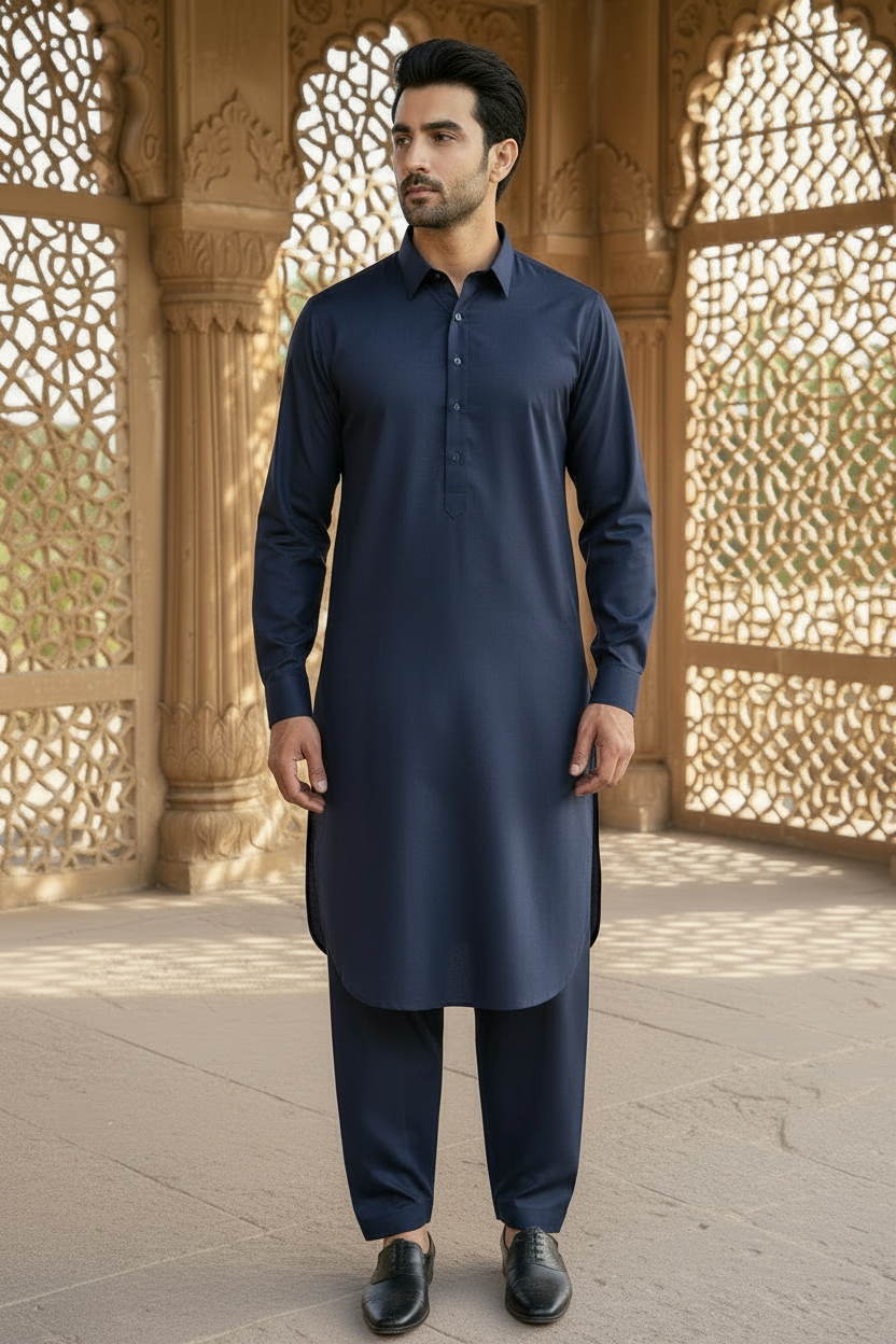 Men Navy Blue kameez Shalwar