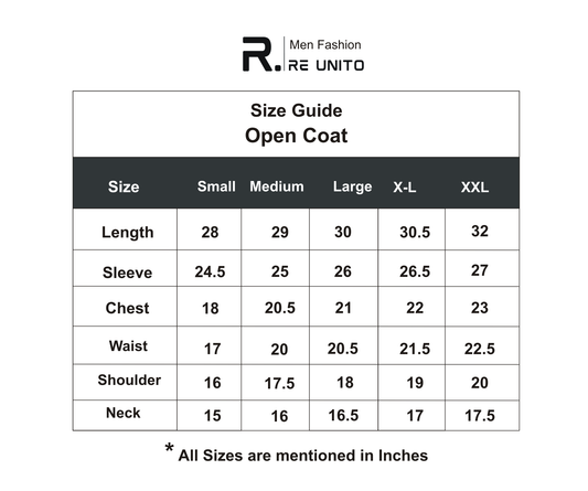 Open Coat Size Chart 2