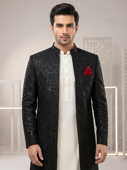 Premium Black Long Open Prince Coat