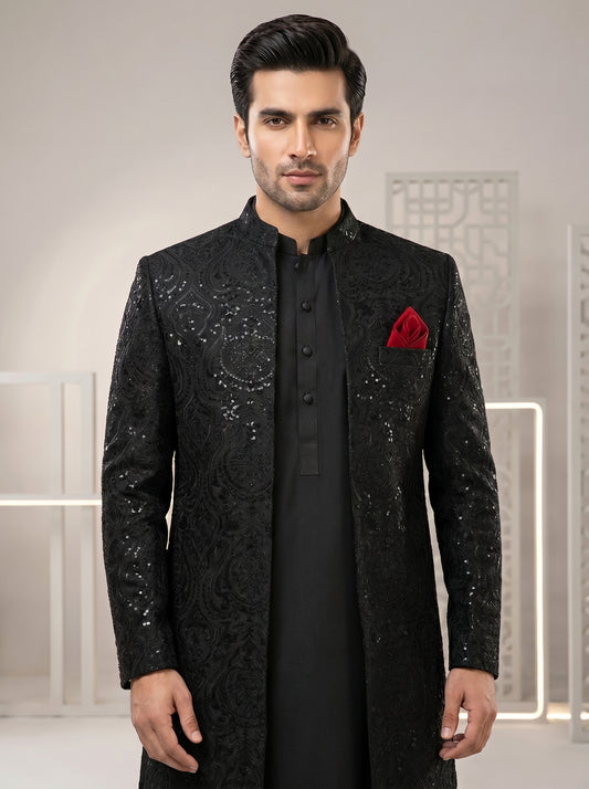 Premium Black Long Open Prince Coat