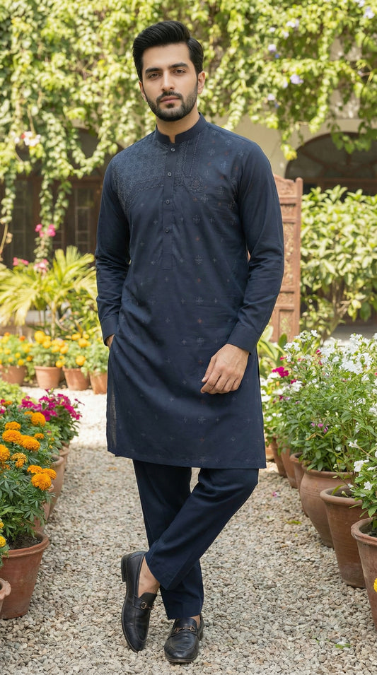 Premium Navy Blue Pajama Kameez