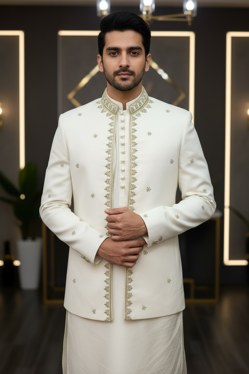 Premium Stylish Off-White Color Open Prince Coat