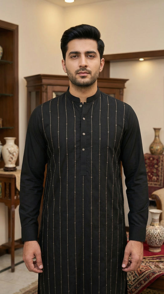 Classic Black Cotton Pajama Kameez