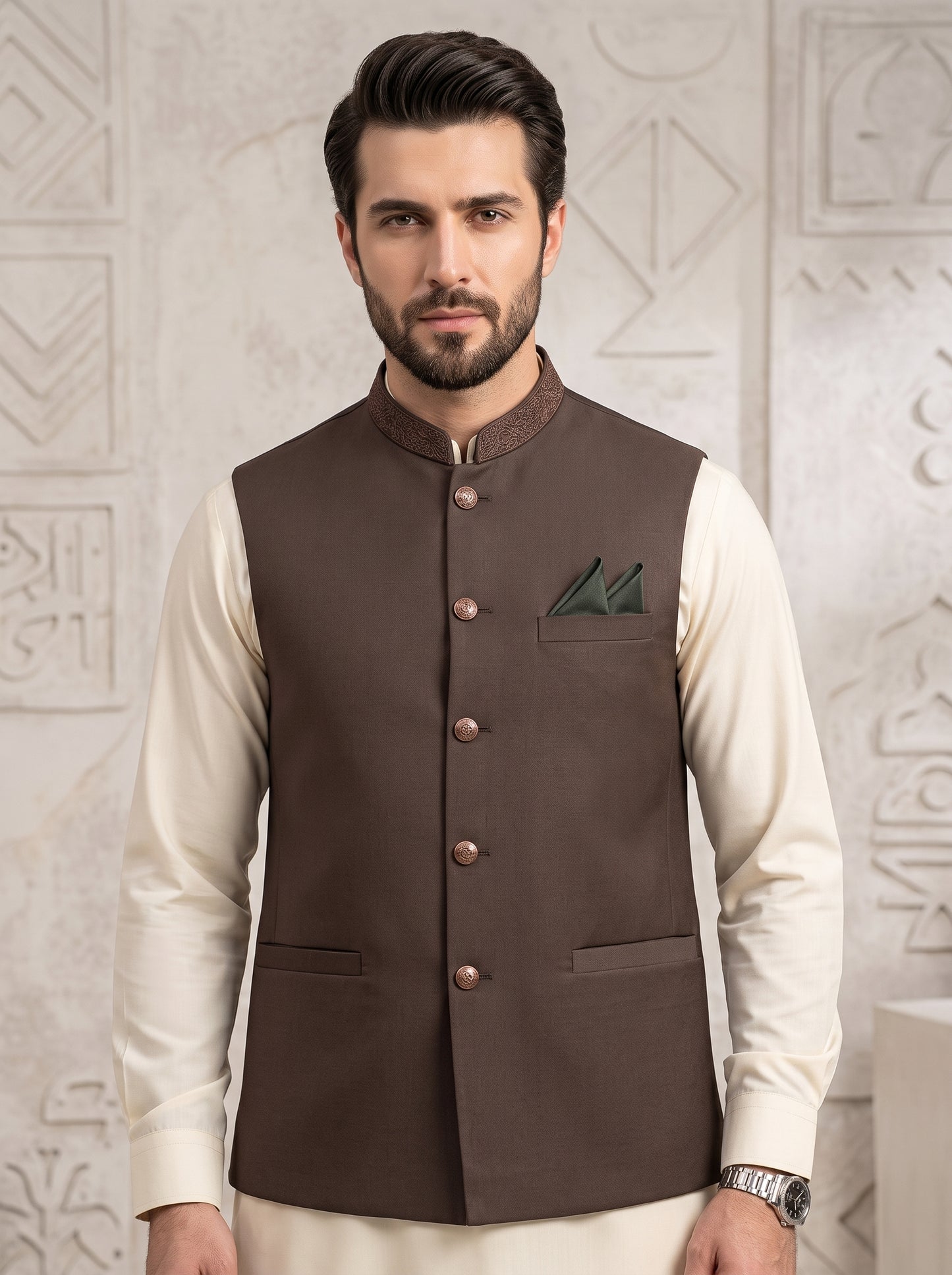 Men Brown Formal Waistcoat