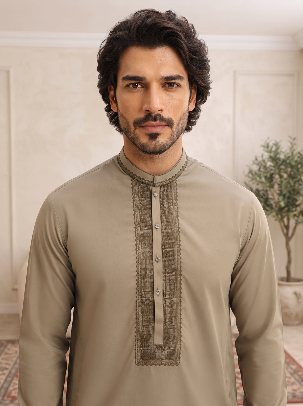 Men Unstitched Beige Suit