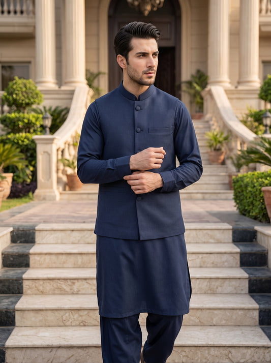 Men 3 Piece Kameez Shalwar Waistcoat