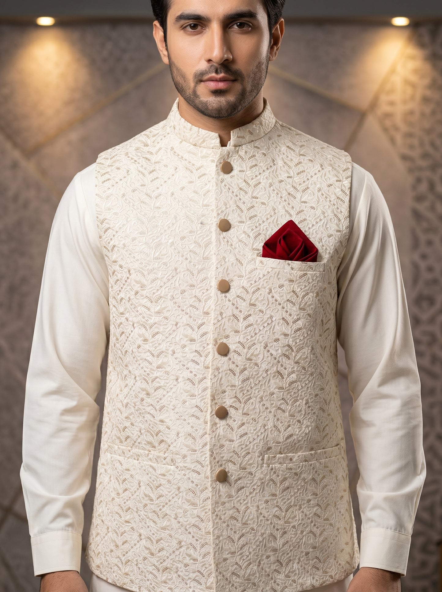 Men Off White Stylish Waistcoat