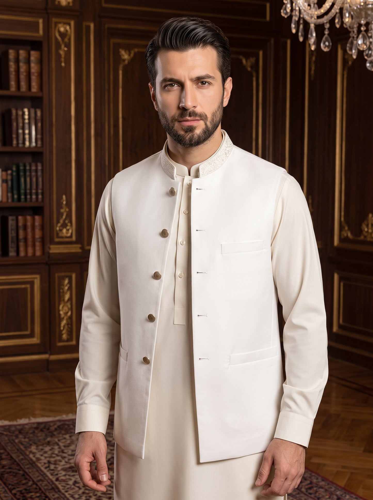Men Off White Formal Waistcoat