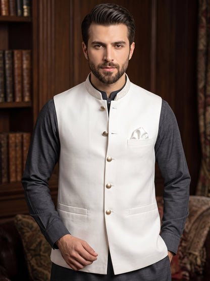 Men Off White Formal Waistcoat