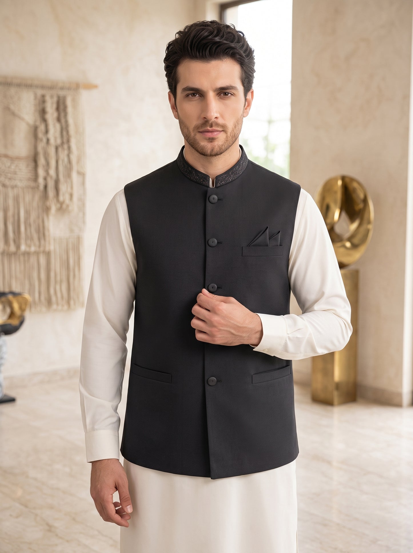 Men Black Waistcoat