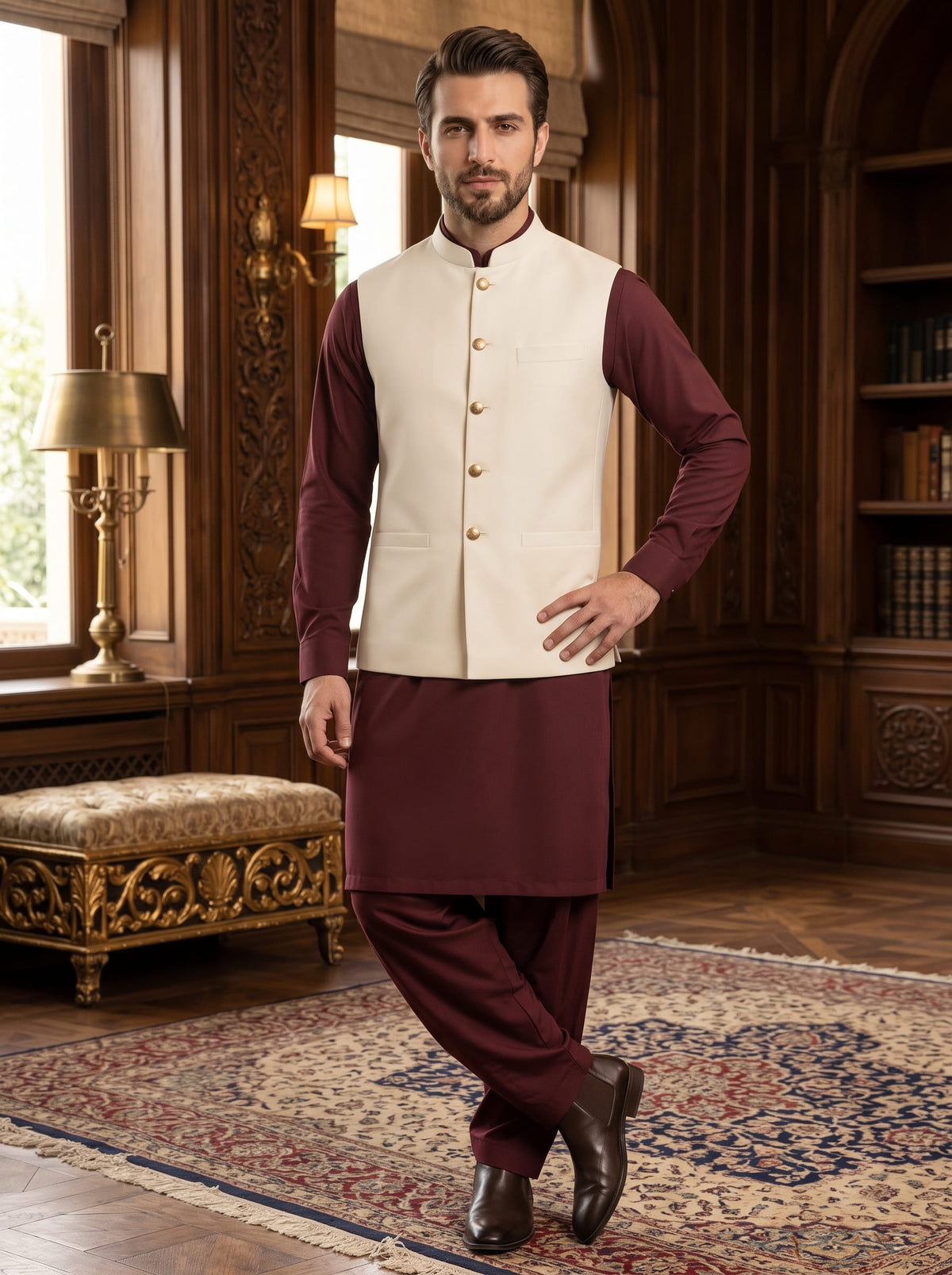 Men Cream Waistcoat