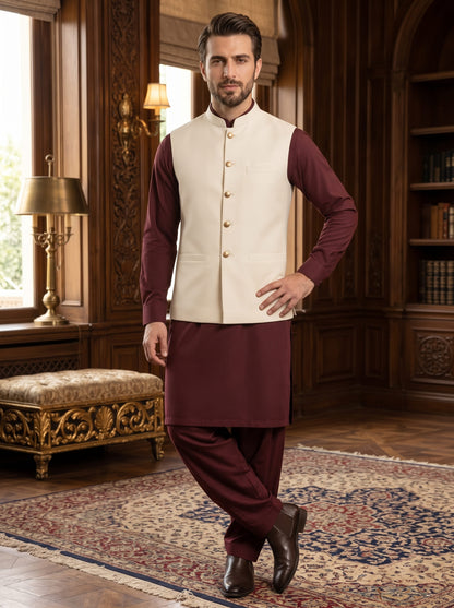 Men Cream Waistcoat