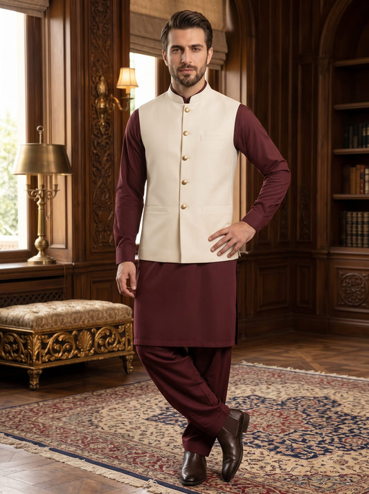 Men Cream Waistcoat