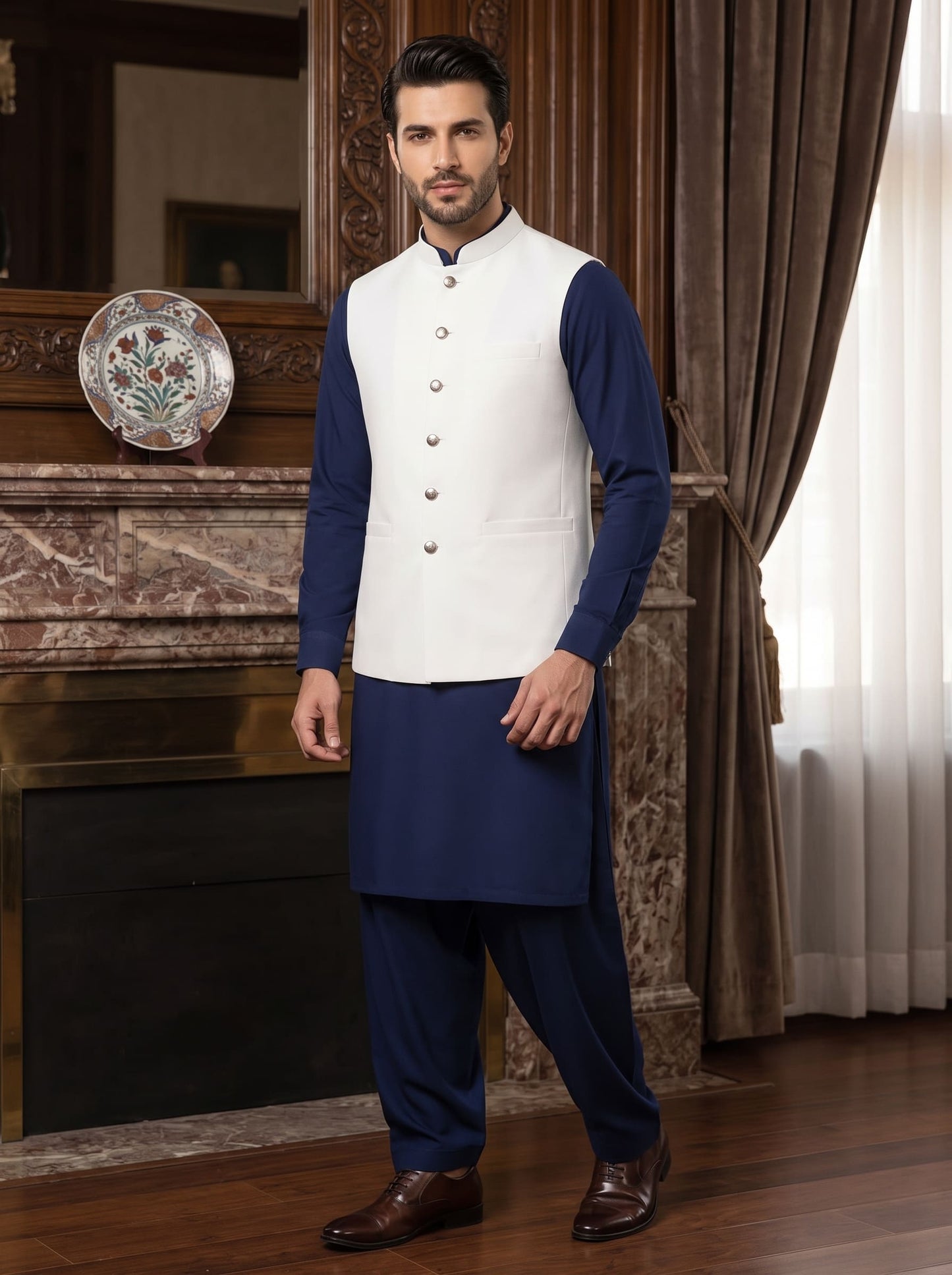 Men Off White Waistcoat
