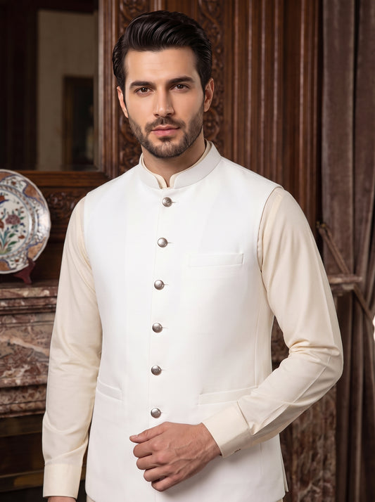 Men Off White Waistcoat