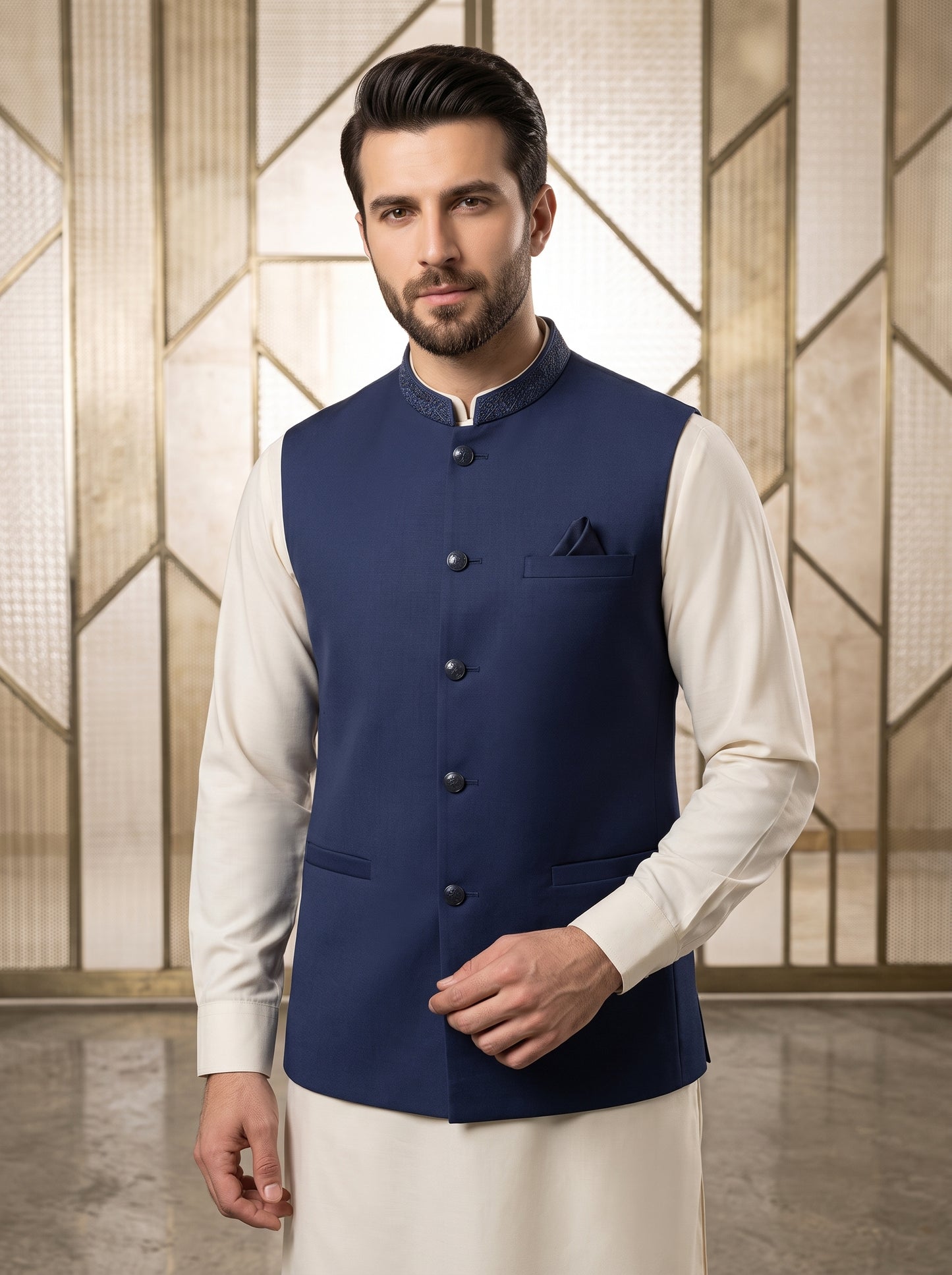 Men Navy Blue  Waistcoat
