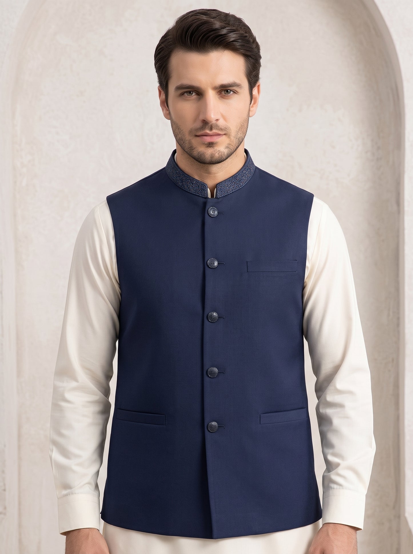 Men Navy Blue  Waistcoat