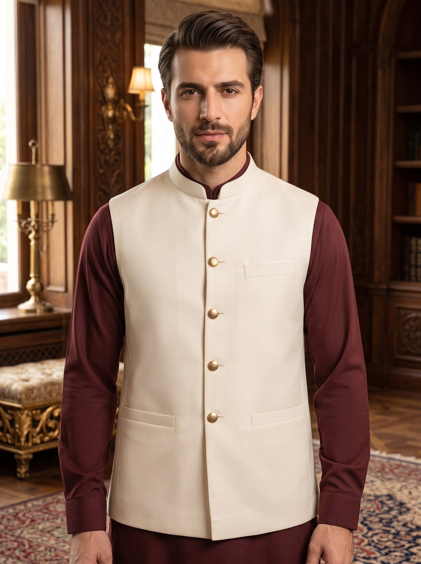 Men Cream Waistcoat