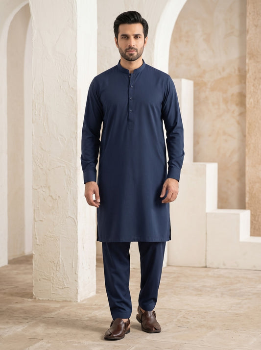 Men Unstitch Cotton Navy Blue
