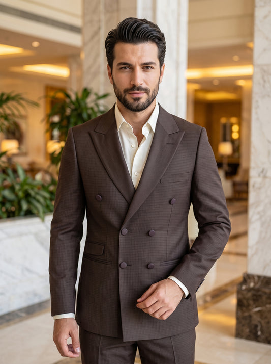 Men 2 Piece Suit Brown