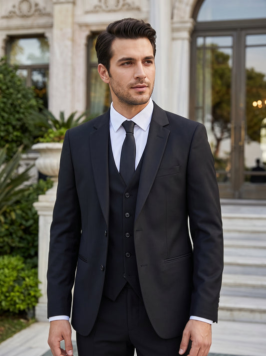 Men 3 Piece Suit Black