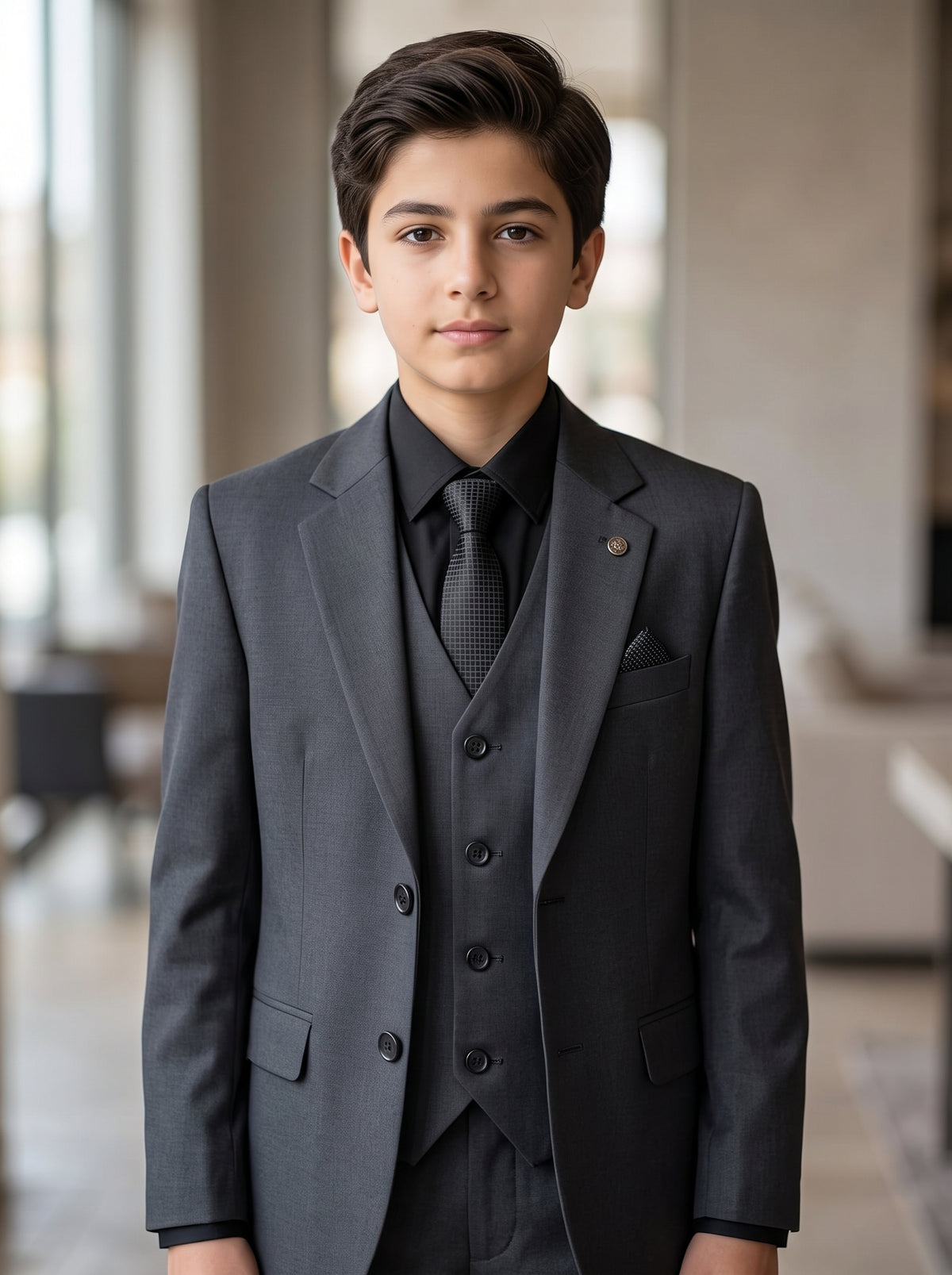 Boys 3 Piece Suit Charcoal
