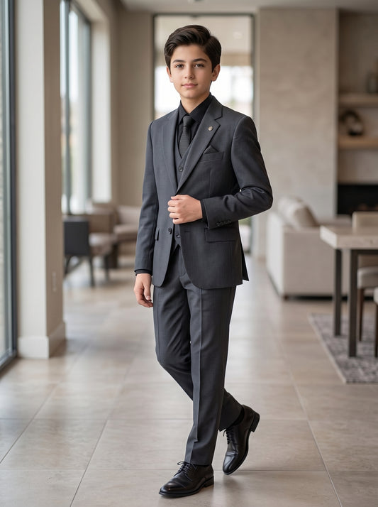 Boys 3 Piece Suit Charcoal