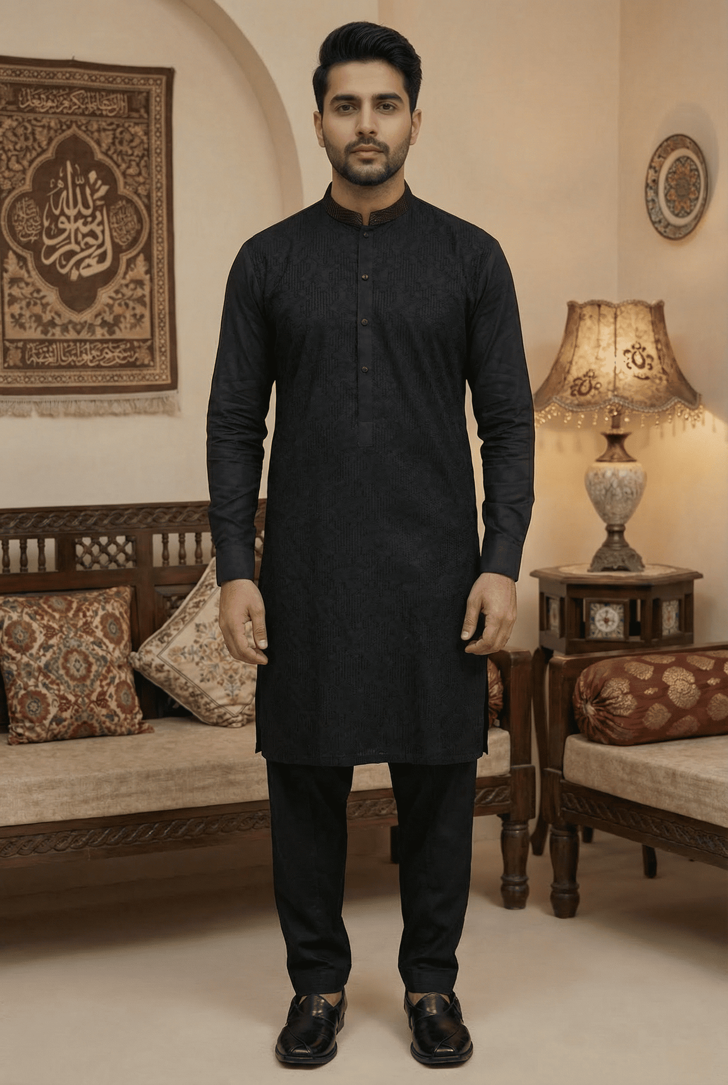 Stylish Black Cotton Shalwar Kameez