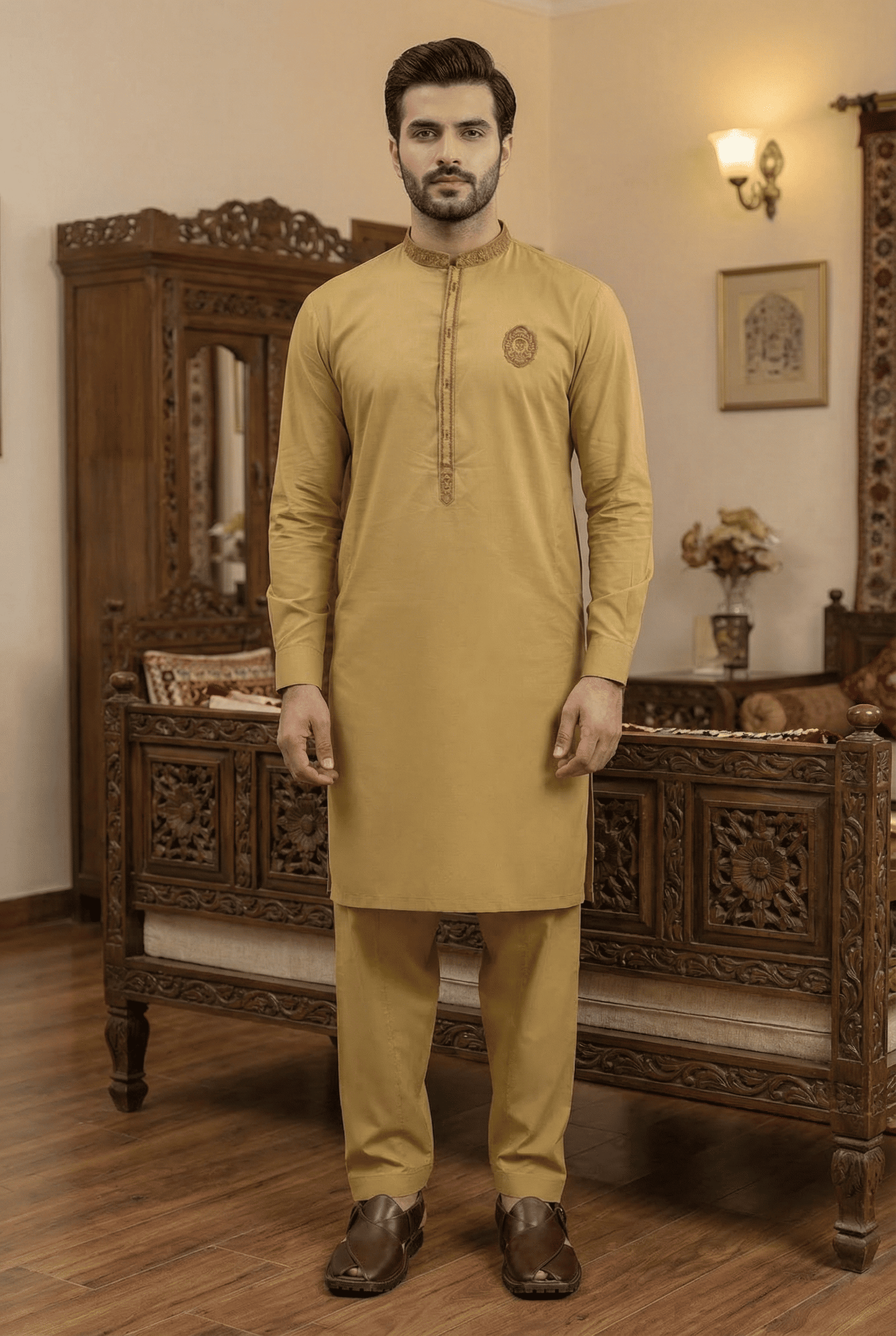 Stylish Camel Cotton Shalwar Kameez