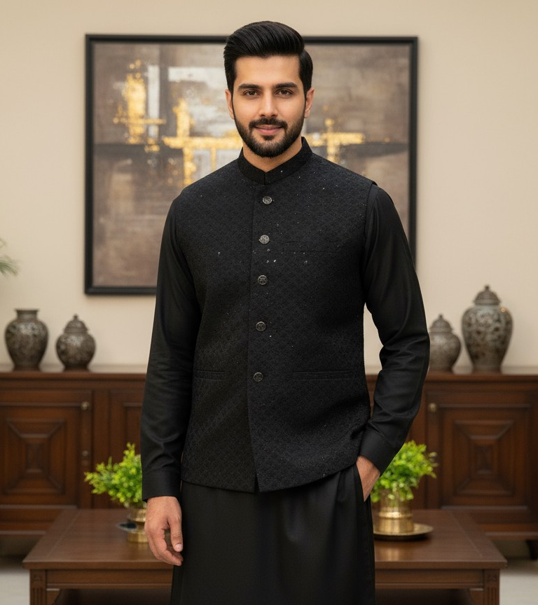 Men Premium Black Waistcoat