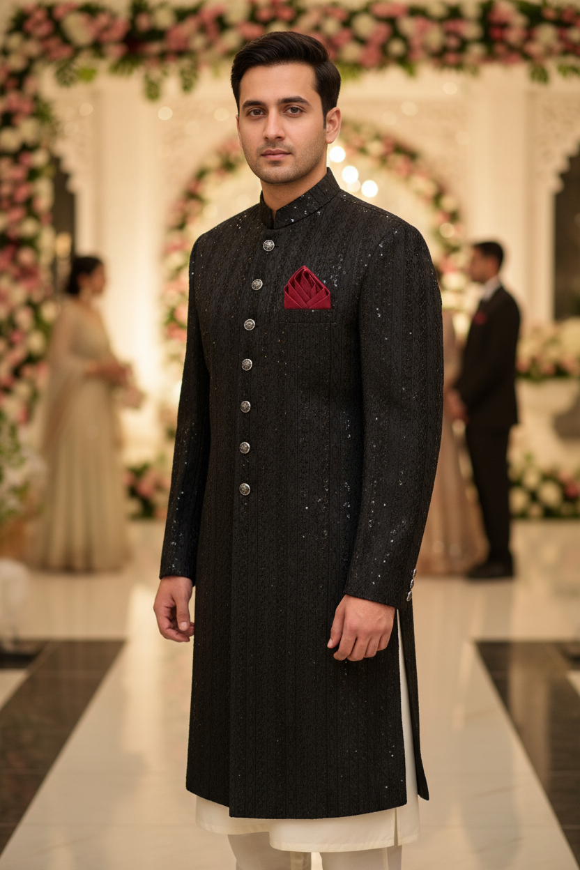 Premium Groom Black Sherwani