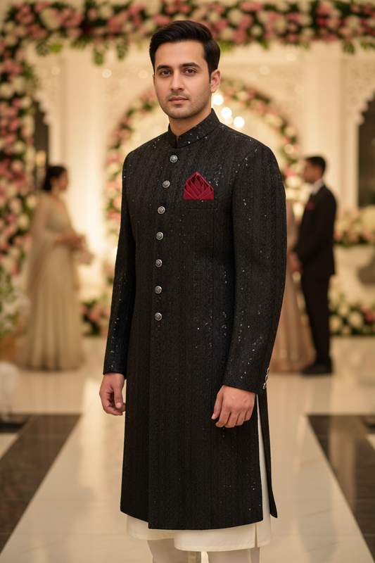 Premium Groom Black Sherwani