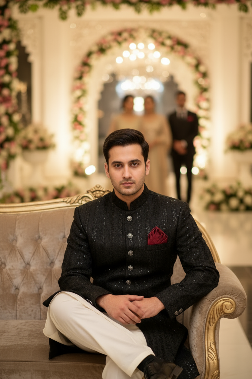 Premium Groom Black Sherwani