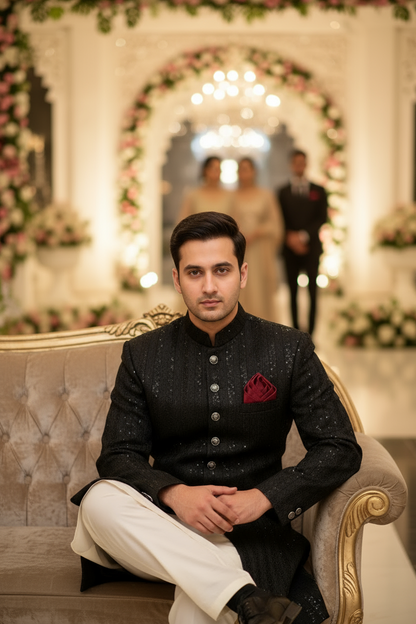Premium Groom Black Sherwani