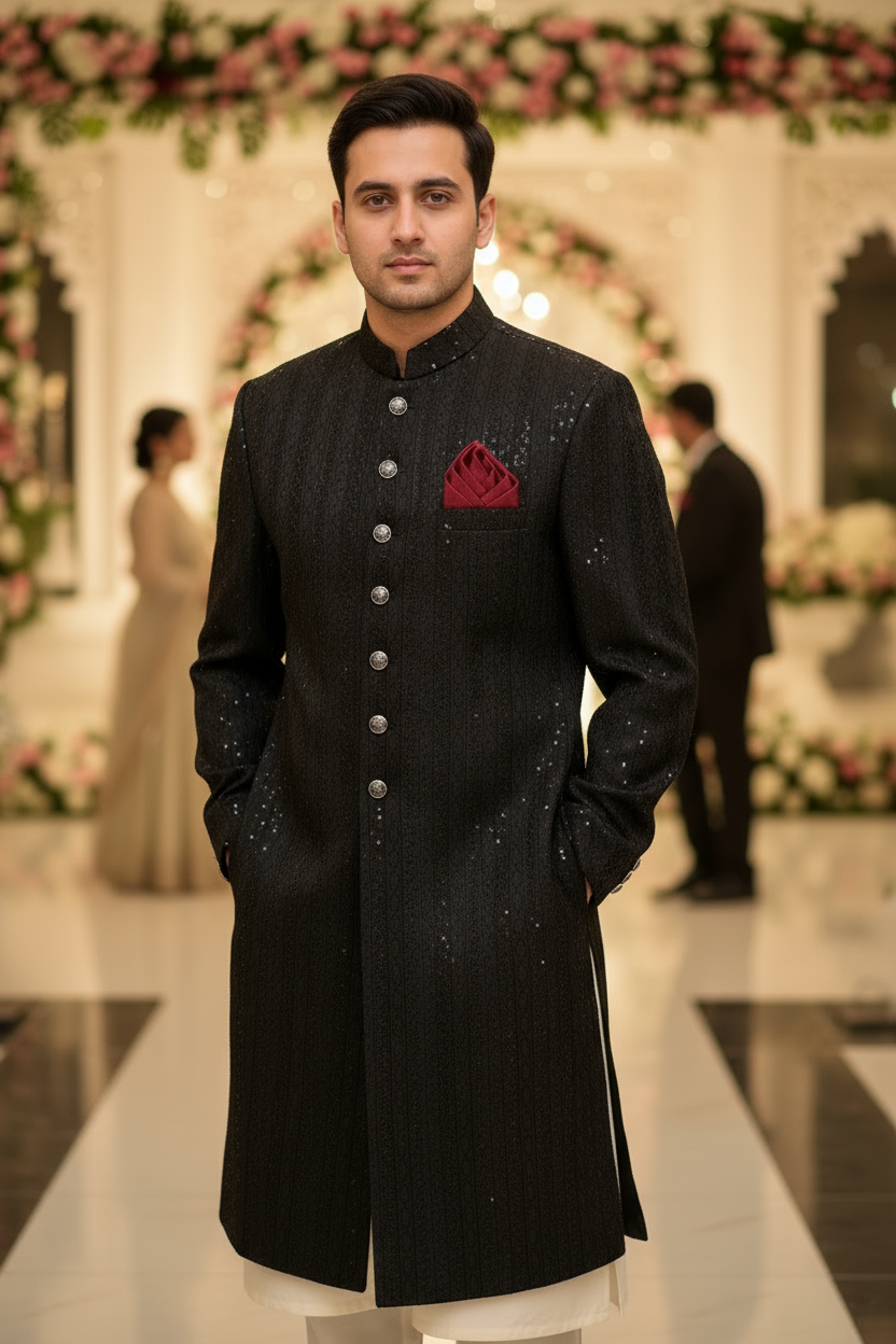 Premium Groom Black Sherwani