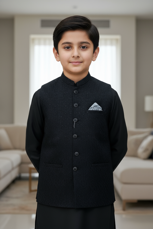Boys Black Masoori Waistcoat
