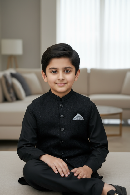 Boys Black Masoori Waistcoat